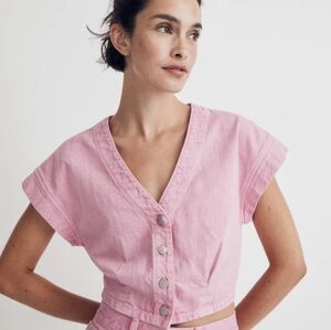 Madewell Retro Pink Denim Cap Sleeve Crop Top Size 4